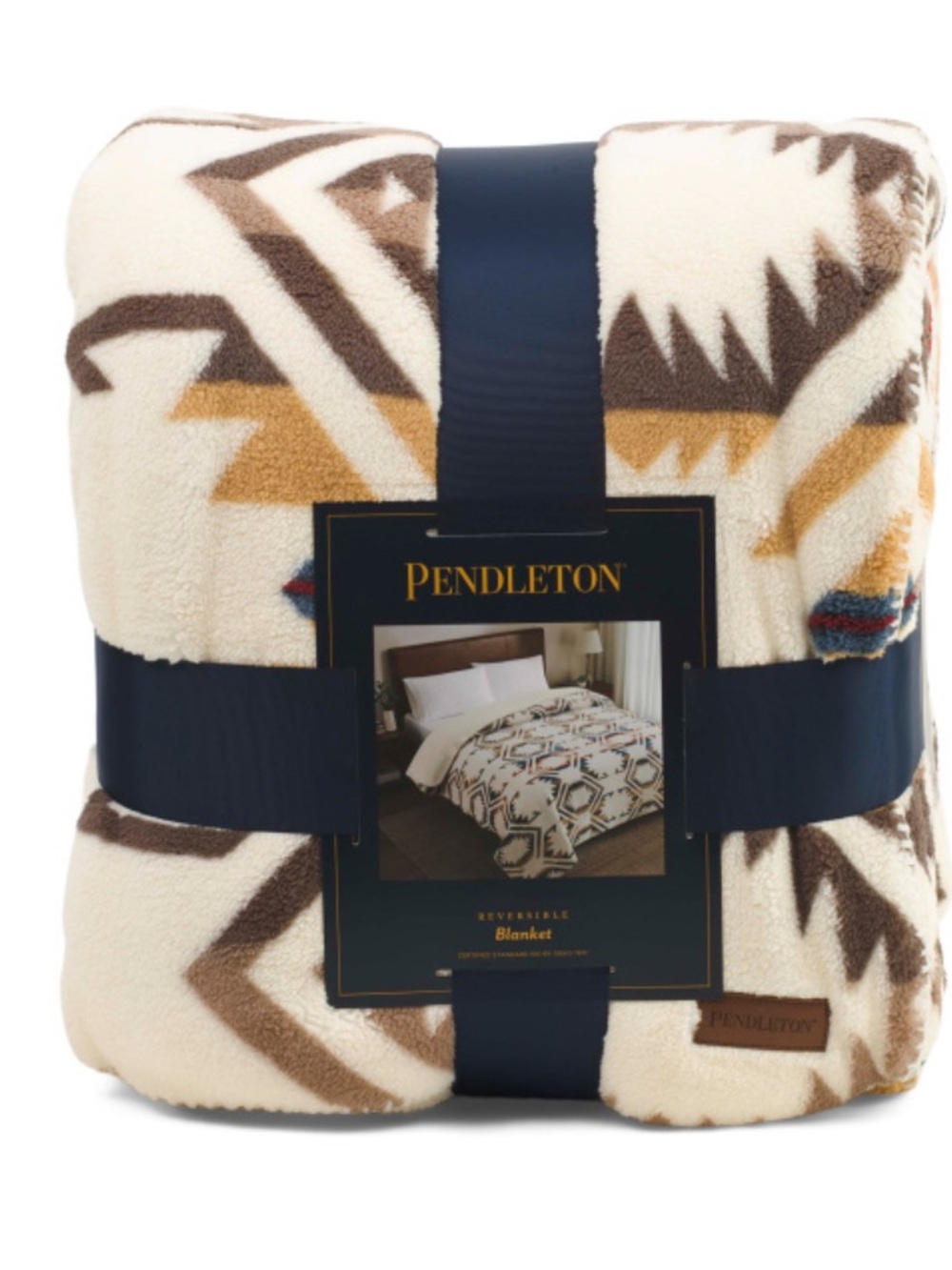 Pendleton Cream, Brown & Gold Geometric Reversible Blanket